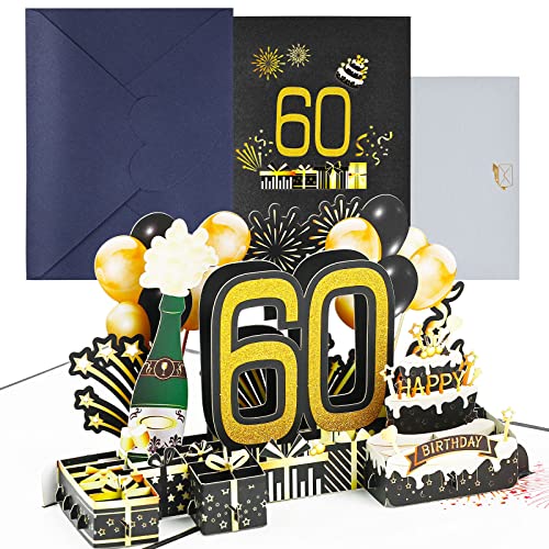 joyoldelf Tarjeta Felicitacion 60 Cumpleaños Pop Up - Tarjetas Cumpleaño Personalizada 3D, Regalos...