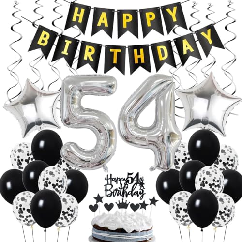 Decoración 54 Cumpleaños Hombre - Globos Negro y Plata para Fiesta de 54 Años