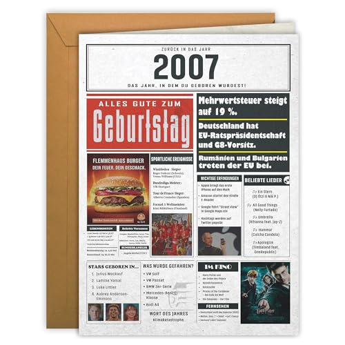 Tarjeta de cumpleaños de 2007, regalo personal con eventos del año de nacimiento, regalo de...