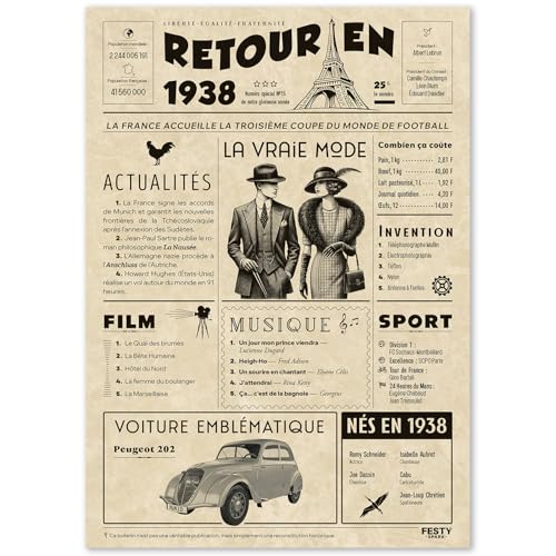 Regalo original de regreso en 1938 – Idea de regalo de 87 años para mujer y hombre, tarjeta de...