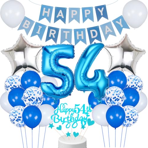 Conruich Decoración de cumpleaños número 54 - 30 unidades, azul, globo, decoración de fiesta,...