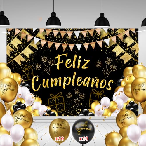 Pancarta Feliz Cumpleaños 110x180cm + 20 Globos | Cartel Decoración Fiesta Adulto Hombre Mujer |...