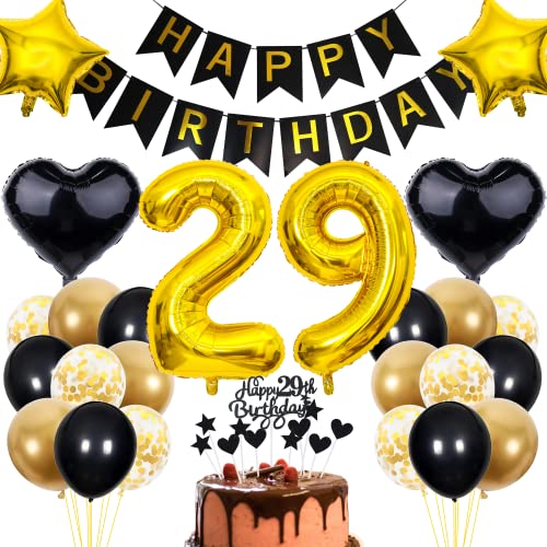 Decoración 29 Cumpleaños Oro Negro - Pastel Hombre Mujer 29 Años - Fiesta