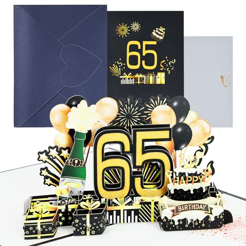 joyoldelf Tarjeta Felicitacion 65 Cumpleaños Pop Up - Tarjetas Cumpleaño Personalizada 3D, Regalos...