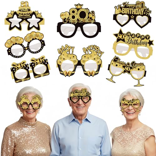 Olasfa 8 Piezas Gafas de Papel para Fiesta Cumpleaños, Divertidas Accesorios Photocall 80...