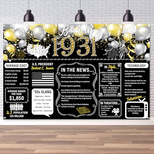 Decoración de fiesta de cumpleaños número 93, color negro y dorado, telón de fondo grande para...