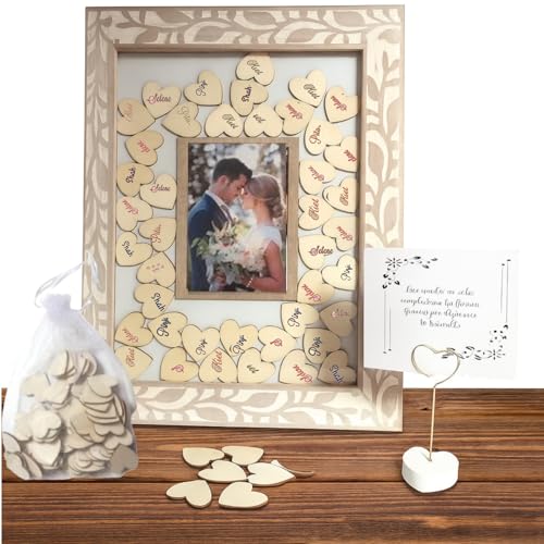 Didart Handmade Cuadro de Firmas con 80 Corazones de Madera – Libro de Firmas Personalizado para...