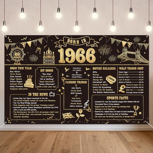 Benjia Pancarta de Decoraciones de Cumpleaños 60 para Hombres y Mujeres Nacidos en 1966 Fondo del...