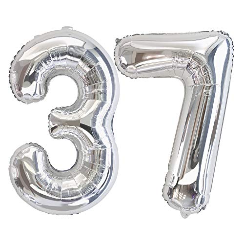 Ponmoo Foil Globo Número 37/73 Plata, Gigante Numeros 0 1 2 3 4 5 6 7 8 9 10-19 20-29 30 40 50 60...