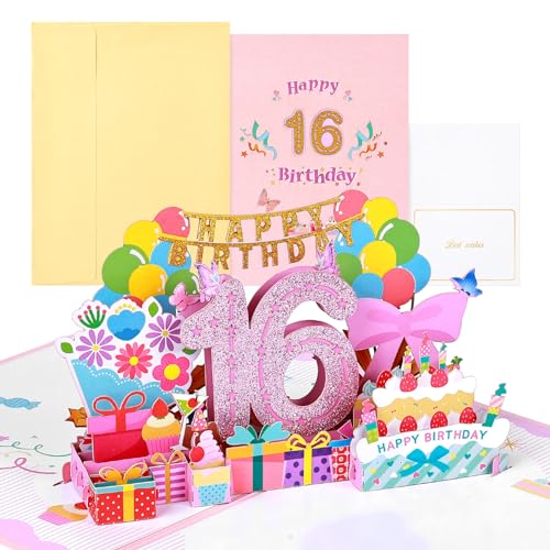 joyoldelf Tarjeta Cumpleaños Mujer 16 Años - 3D Tarjeta Felicitacion, Regalo de Cumpleaños...