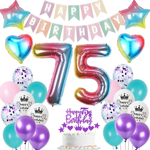 Ohaoduo globo 75 años cumpleaños mujer Colorido decoración de la torta 75 años cumpleaños mujer...
