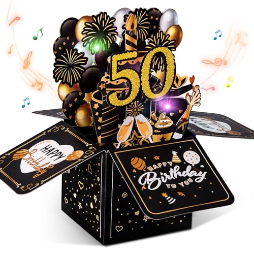 joyoldelf Tarjeta Felicitacion Cumpleaños 50 Años- Tarjetas de Cumpleaños Musicales Pop Up...