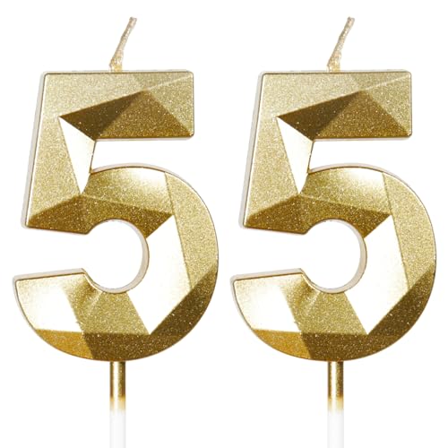 Velas de cumpleaños número 55, velas doradas, vela de cumpleaños para pastel, vela de feliz...