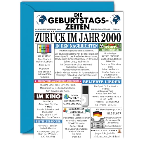 Stuff4 26 Tarjetas de cumpleaños para hombres y mujeres - Volver al año 2000 Periódico - 25 Feliz...