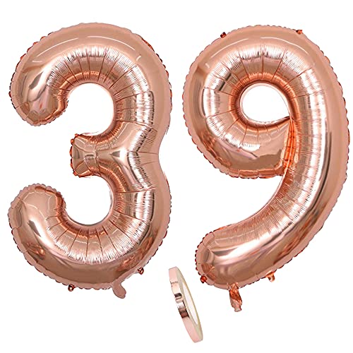 Globos numeros 39 años, Number globo número 39 oro rosa para niña Mujeres Chica, 40' Figuras...