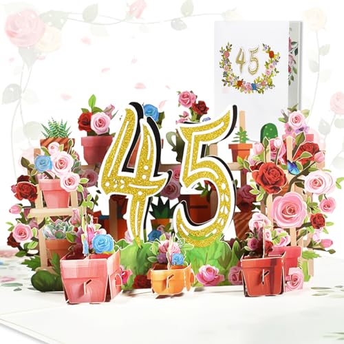 Hierein Tarjeta de Felicitación 3D, Exquisito Tarjeta de Cumpleaños de 45 Años Fiestas San...