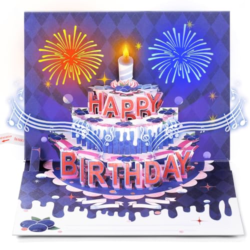 Mockdy 3D Tarjeta Cumpleaños Pop Up con Música, Tarjeta Original de Felicitación con Fuegos,...