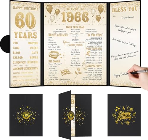 Benjia Decoración de cumpleaños número 60, tarjeta de cumpleaños, libro de firmas de invitados...