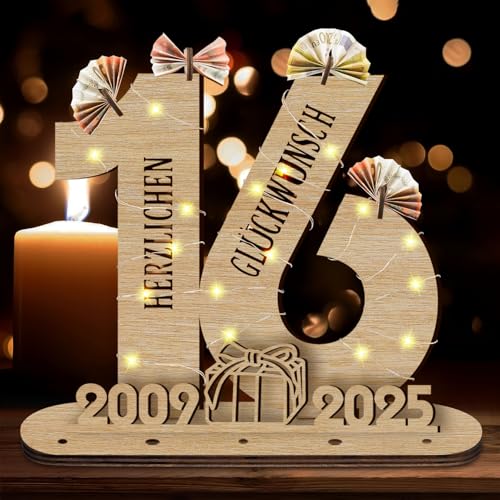 Idota 2025 16 cumpleaños niña regalo placa de madera con libro de visitas LED regalos dinero...