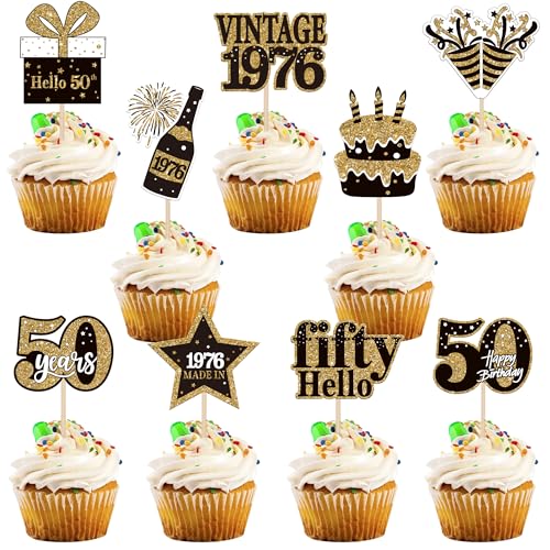 36 piezas 50th cumpleaños decoración vintage 1975 cupcakes Toppers 50 Fabulous número 1975...