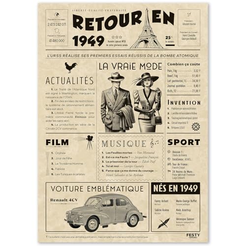 Regalo original de regreso en 1949 – Idea de regalo de 76 años para mujer y hombre – Tarjeta de...