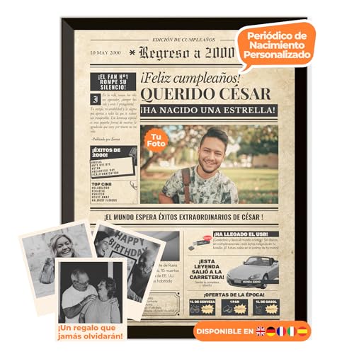 Periódico de cumpleaños 2000 - póster personalizado año nacimiento con foto, nombre y mensaje -...