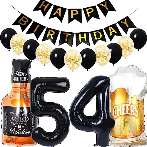 Conruich Decoración de Cumpleaños de 54 años Hombre Mujer, Globo de Foil Whisky Cerveza Vaso...