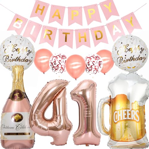Globo para 41 cumpleaños de mujer, oro rosa, decoración de cumpleaños para 41 años, para...