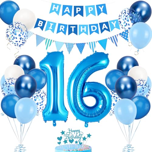 Decoración de Fiesta Cumpleaños 16 Años para Chicos y Chicas - Globos Azules