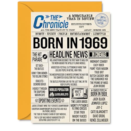 Tarjetas de cumpleaños número 56 para mujeres y hombres, periódico nacido en 1969, tarjeta de...