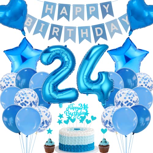 Decoraciones 24 Cumpleaños,Decoración Pastel Azul Cumpleaños 24 Años Hombre,Decoración Fiesta Azul,24 Cumpleaños Mujer Hombre,Decoración Pastel 24 Cumpleaños Hombre Mujer,Decoración Cumpleaños 24 Años