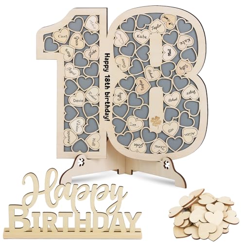 BOFUNX Libro Firmas de Visitas para Cumpleaños 18 Años Tarjeta Felicitación de Madera+70pcs...