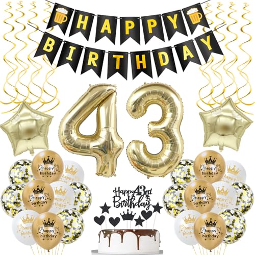 decoración 43 cumpleaños hombre Mujer decoración globo de oro negro 43 cumpleaños hombre...