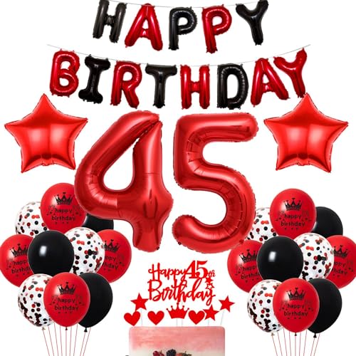 Globos 45 años Mujer cumpleaños decoración rojo negro 45 cumpleaños decoración rojo 45 globos...
