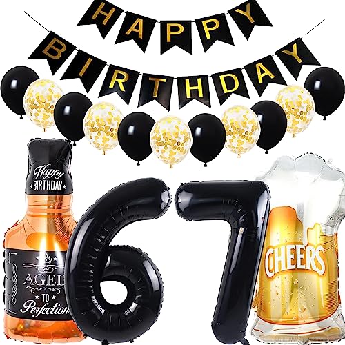 Conruich Decoración de Cumpleaños de 67 años Hombre Mujer, Globo de Foil Whisky Cerveza Vaso...