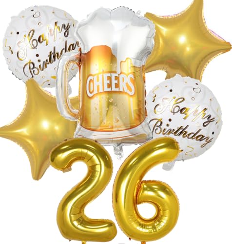Decoracion Cumpleaños 26 años, Globos de Cumpleaños 26 años Dorado, Globos 26 Cumpleaños...