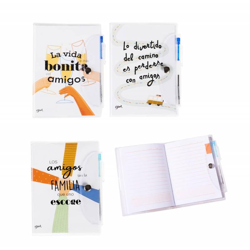 Lote de 12 Libretas PVC + Bolígrafo Amigos con Frases Celebraciones - Detalles de Bodas,...