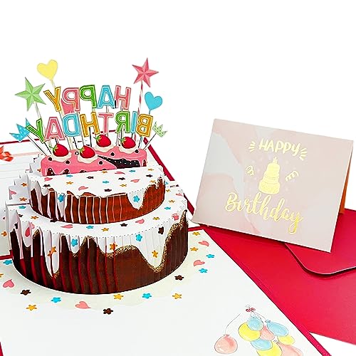 1 Pc Pop Up Birthday Card Con 1 Tarjeta De Felicitación Escrita A Mano Rosa, Tarjeta De Pastel De...
