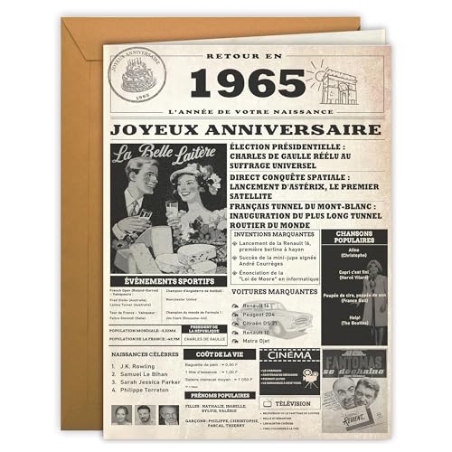 Edición Colibri - Tarjeta de cumpleaños retro año 1965 | Tarjeta grande plegada (A4) - Sobre...