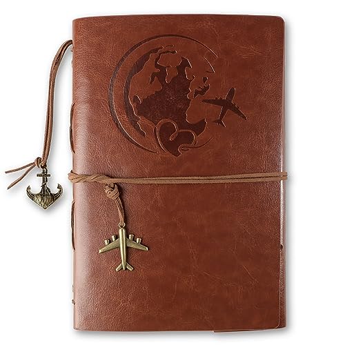 GEBETTER Diario de Viaje, Cuaderno de Viaje, A5 Cuero PU Recargable, 80 Hojas Papel Kraft en Blanco,...