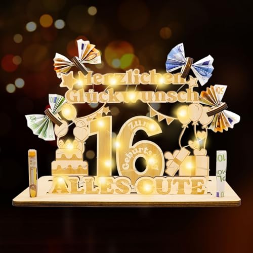 Idota 16 cumpleaños niña & niño – regalos de dinero cumpleaños placa de madera libro de...
