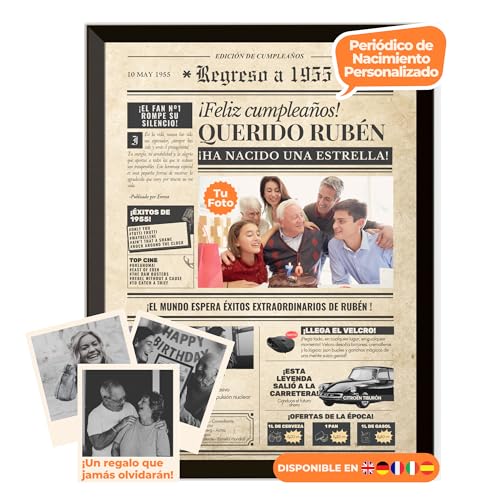 Periódico de cumpleaños 1955 – póster personalizado año nacimiento con foto, nombre y mensaje...