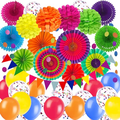 ZERODECO Decoración para fiestas, multicolor, pompones de papel, abanicos colgantes, accesorios de...