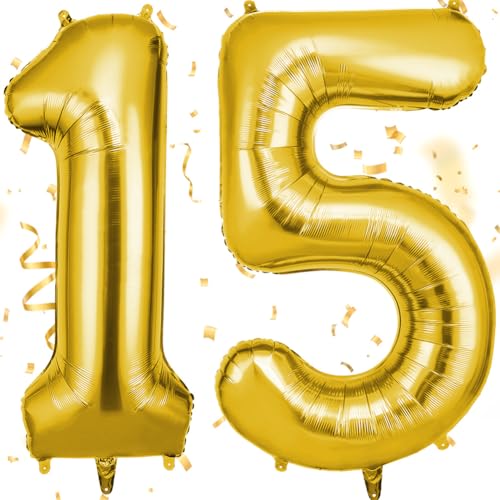 OFFCUP Globo Número 15 51 Dorado 40' (101cm), Grande Globos Foil, Globo Numeros Gigante, Inflar con...