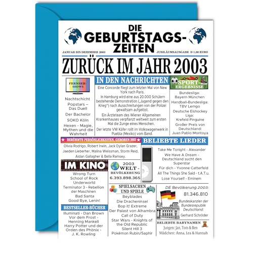 Stuff4 22 tarjetas de cumpleaños para hombres y mujeres – Regreso al año 2003 Periódico – 22...