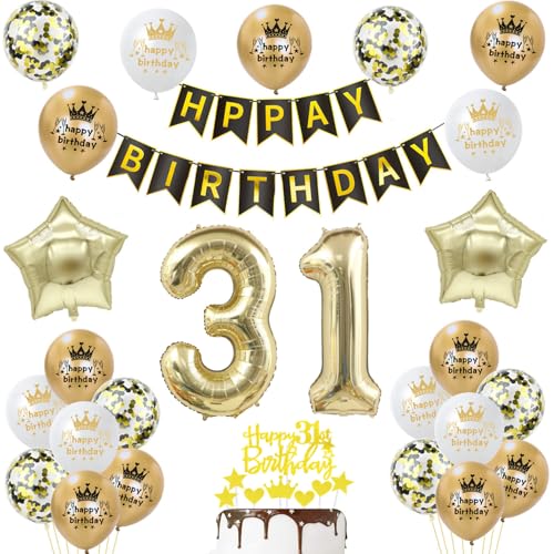 Decoración globos 31 cumpleaños hombre Mujer Dorados Negros 31 Años Decoracion Cumpleaños tarta...