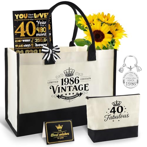 ZXShow Regalo 40 cumpleaños mujer Set vintage 1986 bolso de lona impermeable con base extraíble...