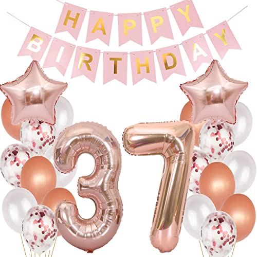 Globos 37 Años Cumpleaños Rosa Oro Decoración