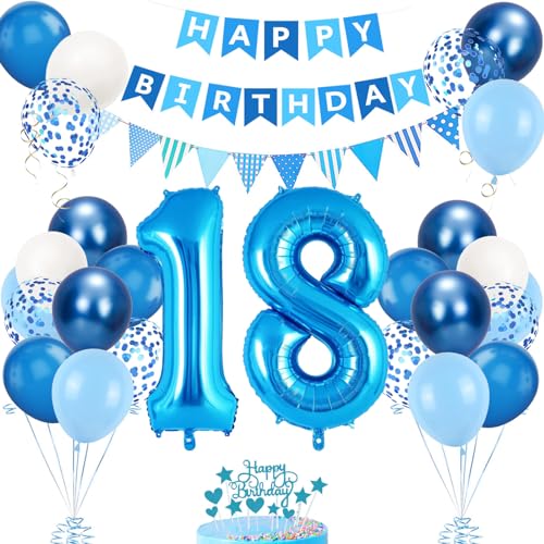 Decoración Cumpleaños 18 Años Azul para Hombre y Mujer - Globos y Accesorios para Fiesta