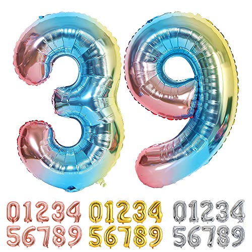 Ponmoo Foil Globo Número 39/93 Azul, Gigante Numeros 0 1 2 3 4 5 6 7 8 9 10-19 20-29 30-39 40 50 60...